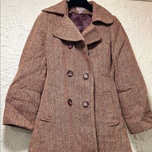 H&M Women’s Wool Blend Herringbone Coat Red-Brown Tweed VINTAGE SIZE 8 UNWORN